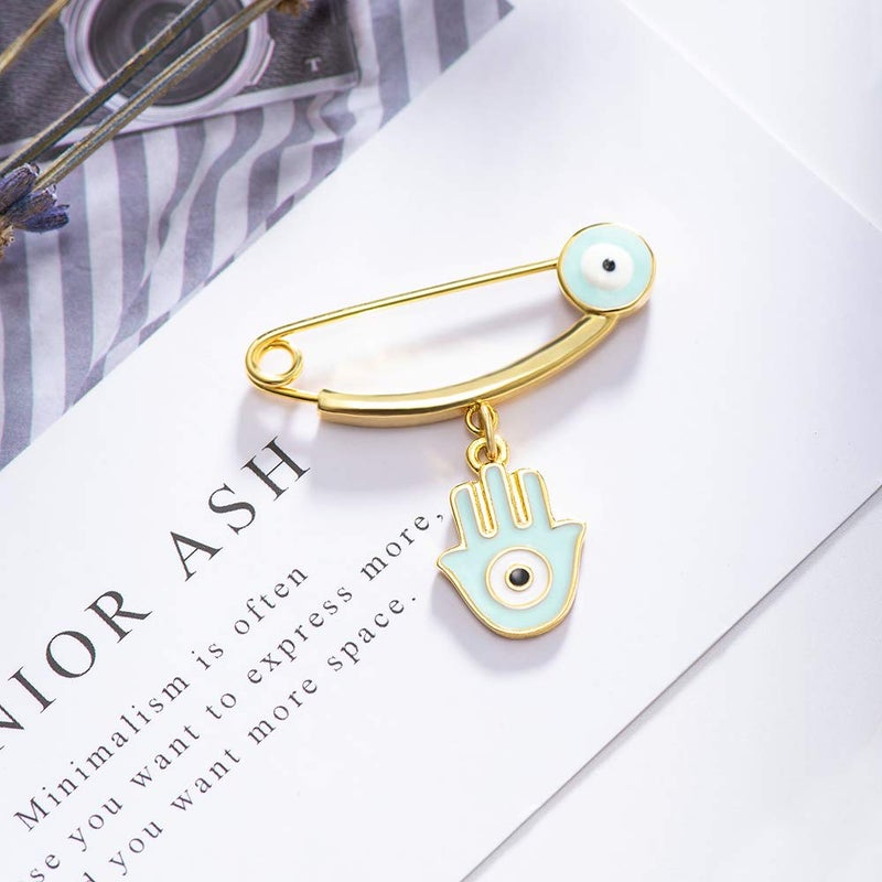 MANVEN Hamsa Evil Eye Stroller Pin Nazar Lucky Protection Clothes Brooch Diaper Bag Pin - Image 5